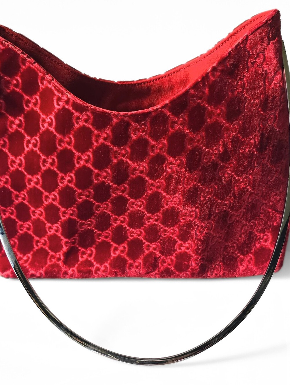 **SOLD*Gucci by Tom Ford 1997 Red Velvet GG Monogram Chrome Handle ASO The Nanny - Picture 4 of 16